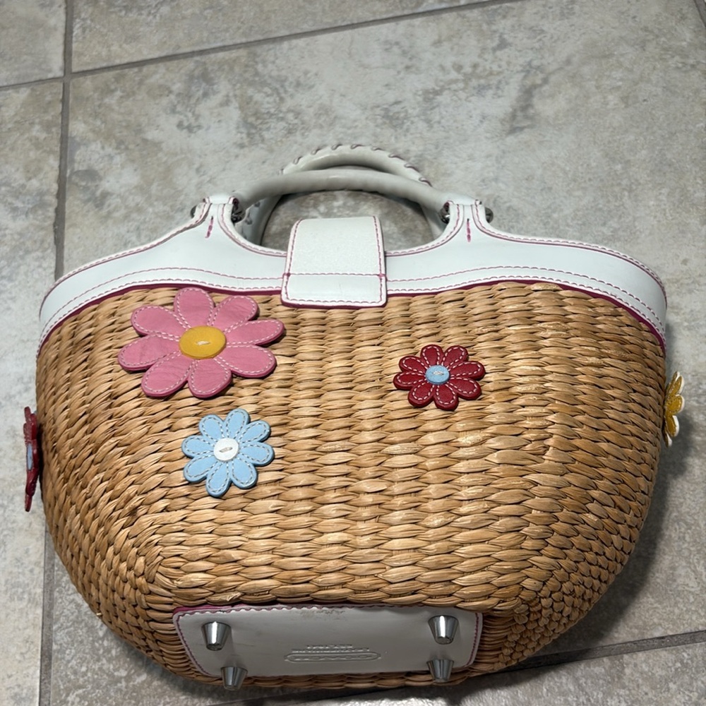 Vintage Coach Straw Bag with Daisies A04K-4443 Limited Edition/Rare - Picture 6 of 16